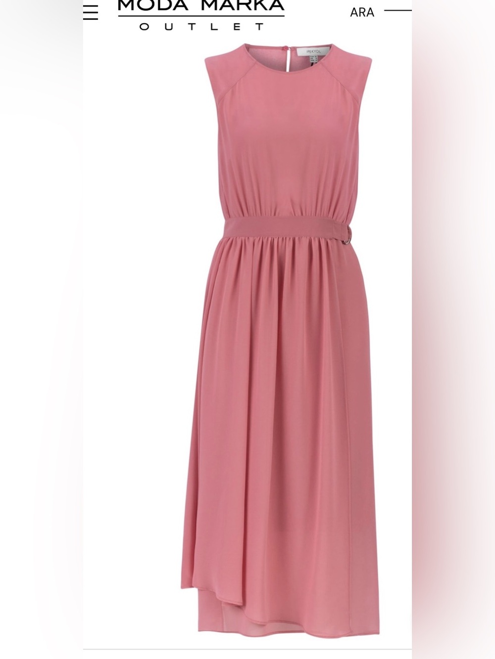 Sleeveless Dusty Rose Midi Dress with Waist Tie